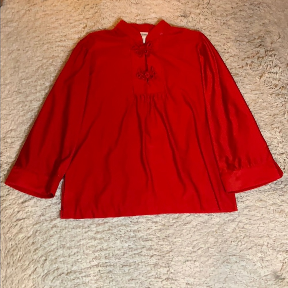 VINTAGE 60s 70s Red Knotted Detail Top